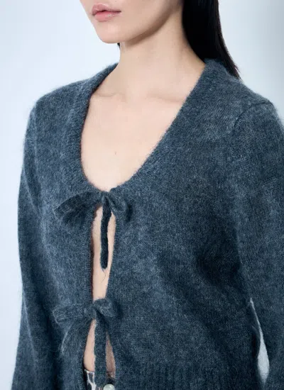 Ganni Tie-string Mohair Blend Cardigan In Gray