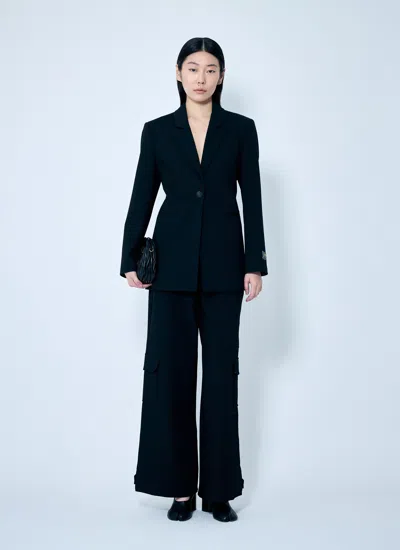 Ganni Black Solid Twill Suiting Blazer In Black