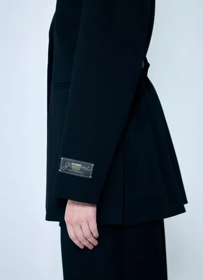 Ganni Black Solid Twill Suiting Blazer In Black