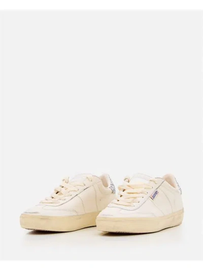 Golden Goose Soul Star Distressed Glittered Sneakers In White