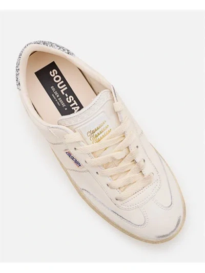 Golden Goose Soul Star Distressed Glittered Sneakers In White