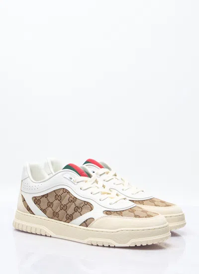 Gucci Re-web Leather And Original Gg Fabric Sneakers In Cream