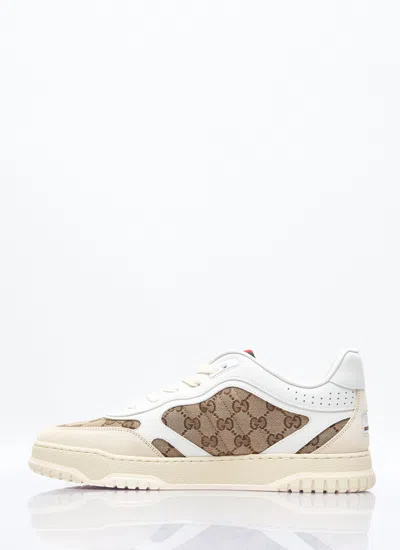 Gucci Re-web Leather And Original Gg Fabric Sneakers In Cream