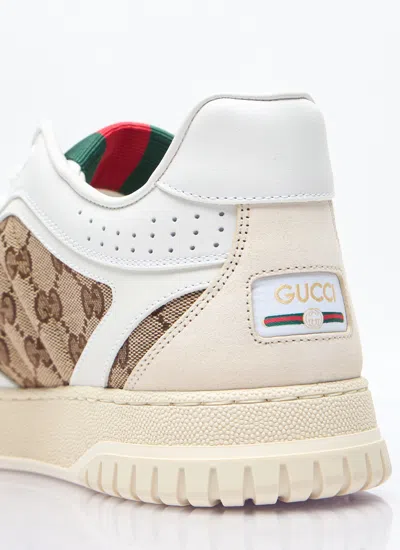 Gucci Re-web Leather And Original Gg Fabric Sneakers In Cream