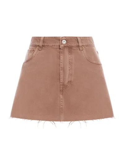 Miu Miu Mini Skirt In Denim In Brown