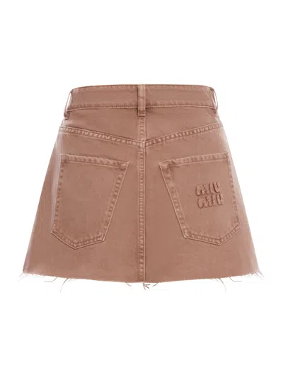 Miu Miu Mini Skirt In Denim In Brown