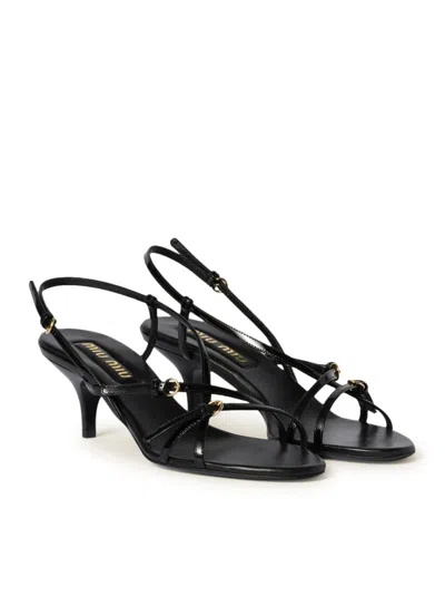 Miu Miu Miumiu Women Patent Leather Sandals With Buckles In Black