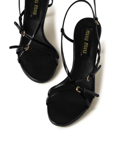 Miu Miu Miumiu Women Patent Leather Sandals With Buckles In Black