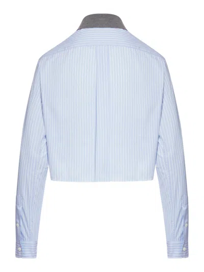 Miu Miu Women Striped Cotton Shirt With Contrast Collar In Blue