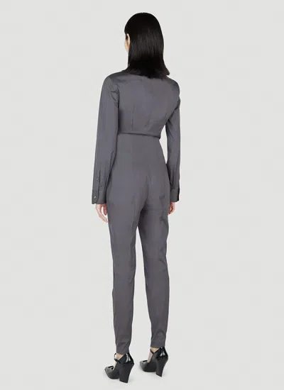 Prada Collared Long-sleeve Skinny-leg Jumpsuit In Gray