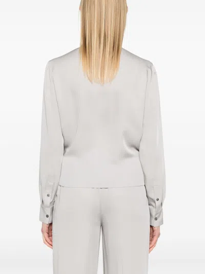 Theory Peak Lapel Wrap Blouse In Blue