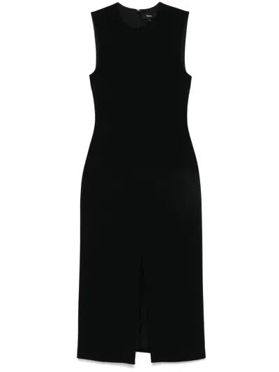 Theory Black Sleeveless Dress With Round Neck And Front Single Slit