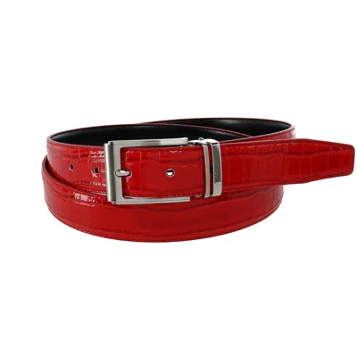 Ctm Leather Croc Print Dress Belt With Clamp On Buckle In Red