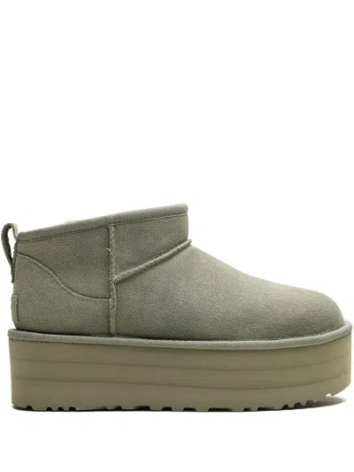 Ugg Classic Ultra Mini P Low Heels Ankle Boots In Green Suede