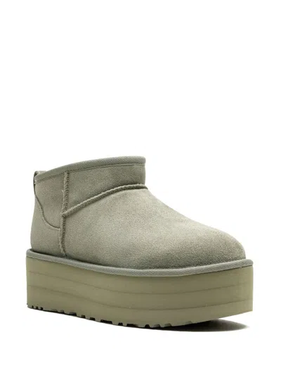 Ugg Classic Ultra Mini P Low Heels Ankle Boots In Green Suede
