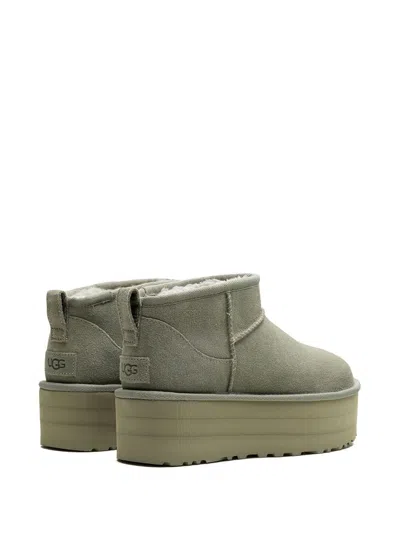 Ugg Classic Ultra Mini P Low Heels Ankle Boots In Green Suede