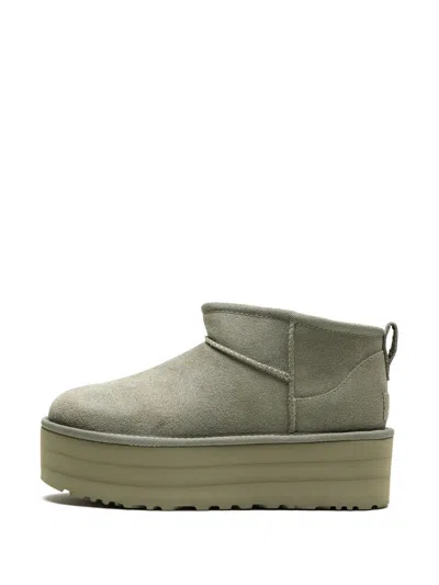 Ugg Classic Ultra Mini P Low Heels Ankle Boots In Green Suede