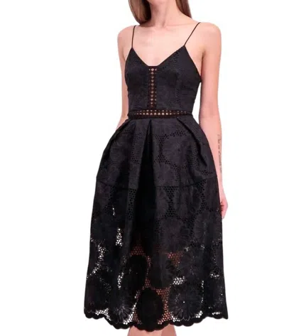Nicholas Strappy Embroidered Eyelet Sunflower Midi Dress In Black In Black