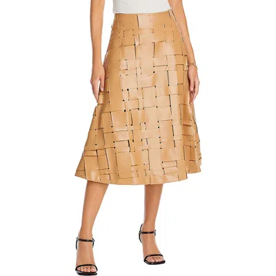 A.w.a.k.e. Womens Vegan Leather Midi Midi Skirt In Beige