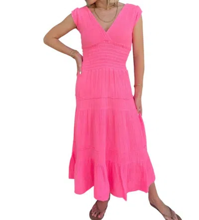Felicite Smocked Midi Dress In Hot Pink In Pink