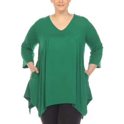 White Mark Women's Maternity Empire Waist V-neck Tunic Top In Green