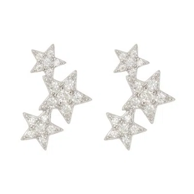 Adornia White Rhodium Plated Swarovski Crystal Shooting Star Earrings In Silver