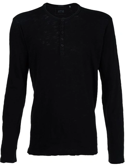 Atm Anthony Thomas Melillo Slub Jersey Destroyed Wash Henley In Black