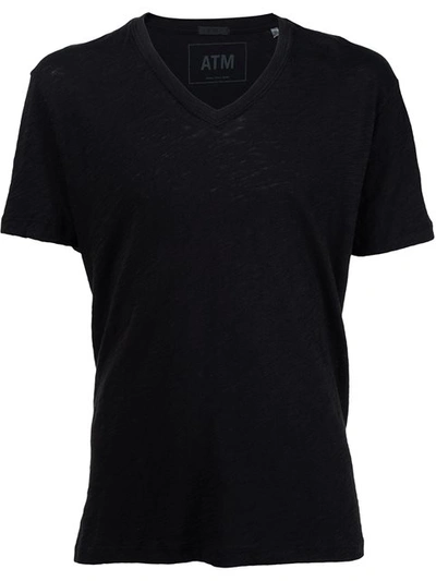 Shop Atm Anthony Thomas Melillo Slub Jersey V-neck Tee In Black