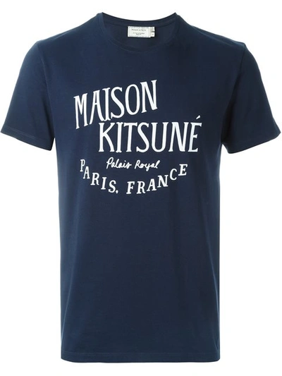 Maison Kitsuné Logo Print T-shirt In Navy
