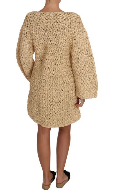 Dolce & Gabbana Chic Beige Crochet Knitted Raffia Cardigan In Beige
