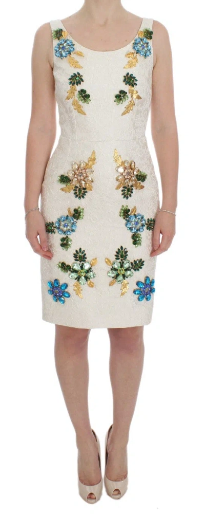 Dolce & Gabbana Elegant Floral Brocade Sheath Dress In White