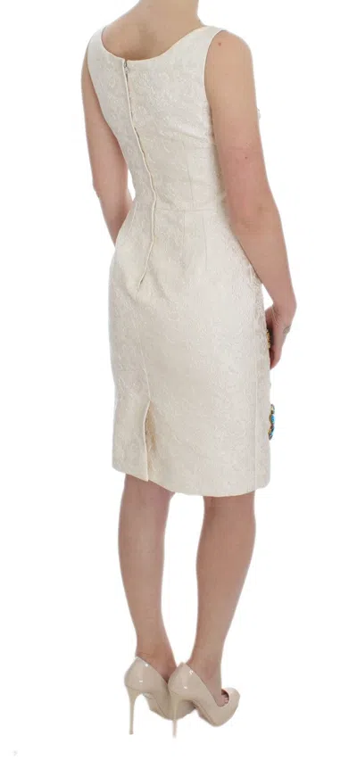 Dolce & Gabbana Elegant Floral Brocade Sheath Dress In White