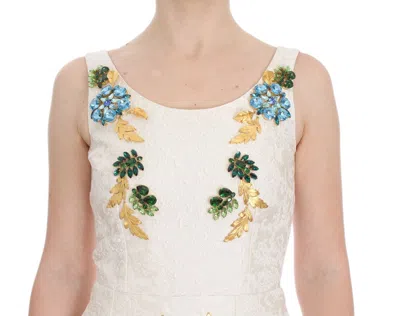 Dolce & Gabbana Elegant Floral Brocade Sheath Dress In White