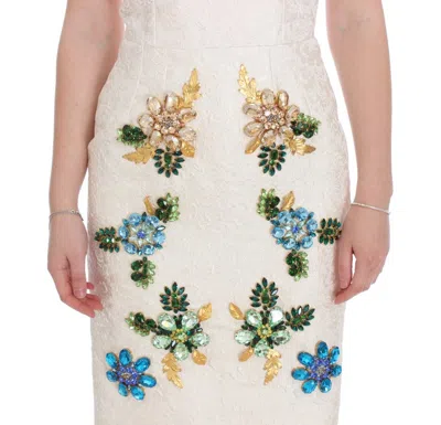 Dolce & Gabbana Elegant Floral Brocade Sheath Dress In White
