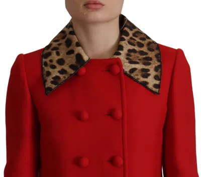 Dolce & Gabbana Red Leopard Wool Trenchcoat Jacket In Red