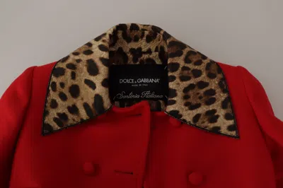 Dolce & Gabbana Red Leopard Wool Trenchcoat Jacket In Red