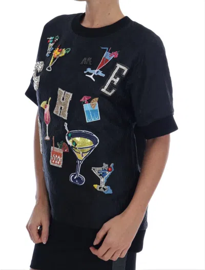 Dolce & Gabbana Black Brocade Cocktail Crystal Sweater In Black