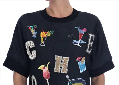 Dolce & Gabbana Black Brocade Cocktail Crystal Sweater In Black