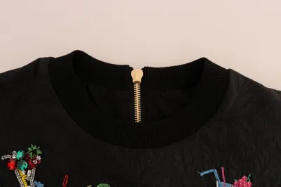 Dolce & Gabbana Black Brocade Cocktail Crystal Sweater In Black