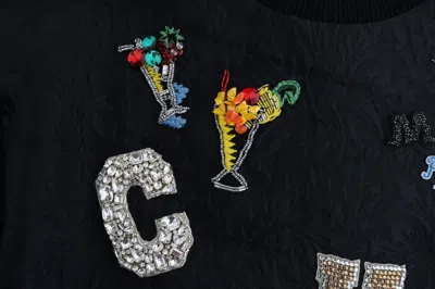 Dolce & Gabbana Black Brocade Cocktail Crystal Sweater In Black