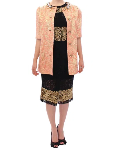 Dolce & Gabbana Pink Silk Brocade Crystal Jacket Coat In Pink