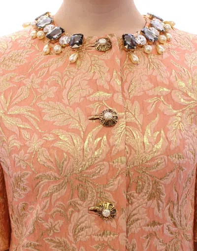 Dolce & Gabbana Pink Silk Brocade Crystal Jacket Coat In Pink