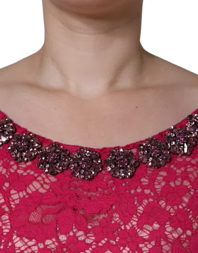 Dolce & Gabbana Pink Lace Crystal Sheath Long Gown Dress In Pink