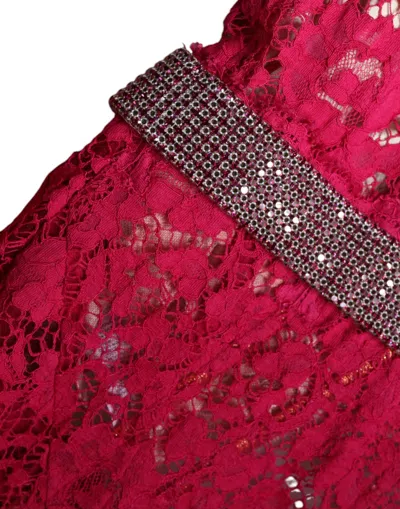 Dolce & Gabbana Pink Lace Crystal Sheath Long Gown Dress In Pink