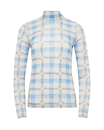 Jw Anderson J. W. Anderson Fitted Turtleneck With All-over Logo Print In Blue