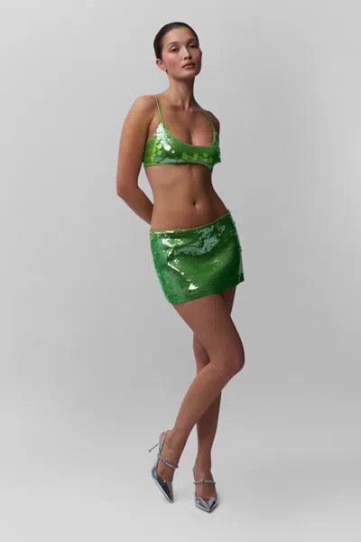 Danielle Guizio Ny Paillette Bralette In Martini Olive