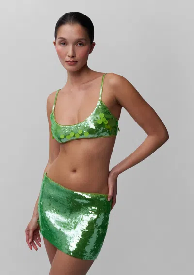 Danielle Guizio Ny Paillette Bralette In Martini Olive