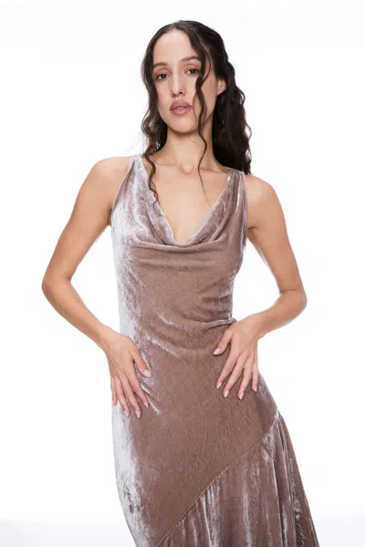 Ar24 Blush Draped Velvet Maxi Dress