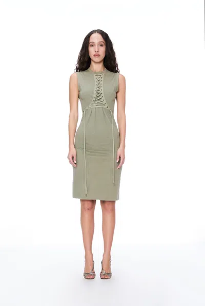 Ar24 Christian Dior Sleeveless Olive Lace Up Dress