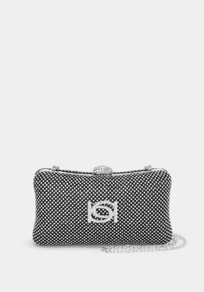 Bebe Dianna Hardshell Diamond Clutch In Silver,black